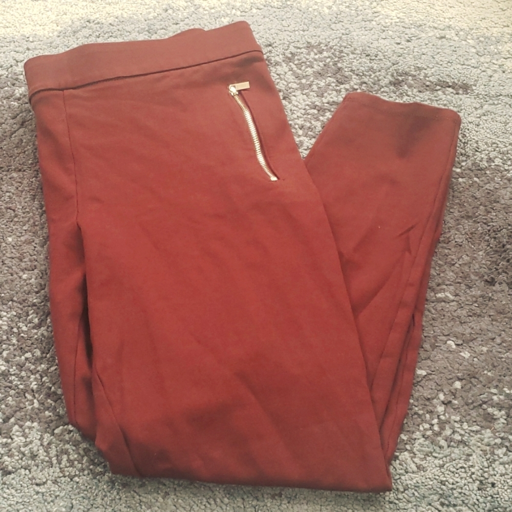 Ann Taylor Maroon leggings zip pockets Large Petite